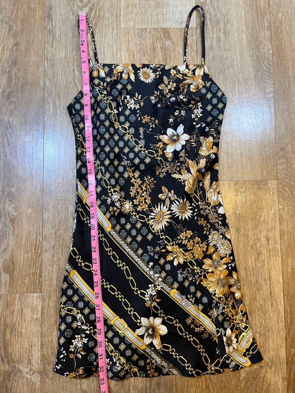Princess Polly Lucca Black Gold Mini Slip Dress US 4 EU 36 Chain Floral - Picture 12 of 14